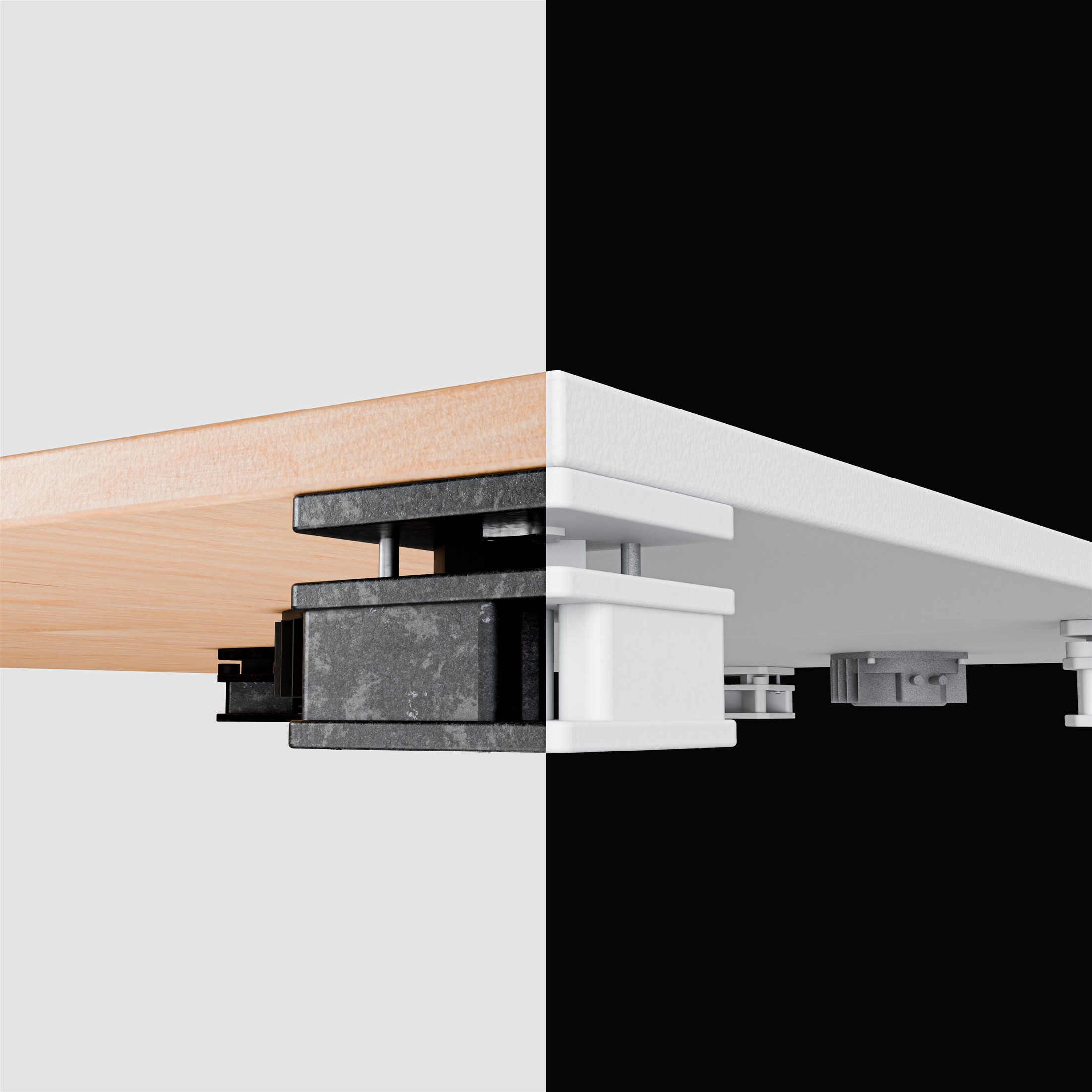 Close-up comparison of the stage platform structure and hardware